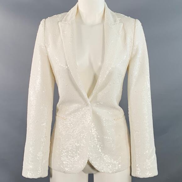 ZADIG & VOLTAIRE Size XS White Polyester Sequined Peak Lapel Snap Jacket Blazer - Picture 1 of 9